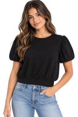 SO Juniors Black Puff Sleeve Cutout Back Cropped Top Size XL